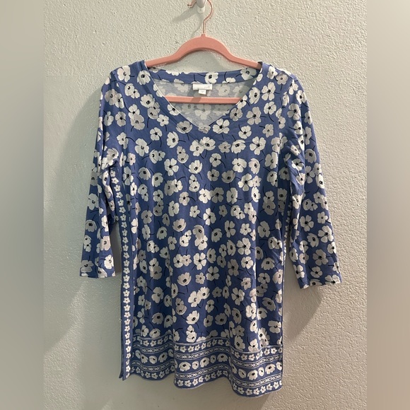 J. Jill Blue Women’s Top White Floral Size S - Picture 1 of 10